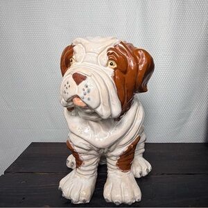Vintage Ceramic Bulldog Figurine Dog Statue - White and Brown